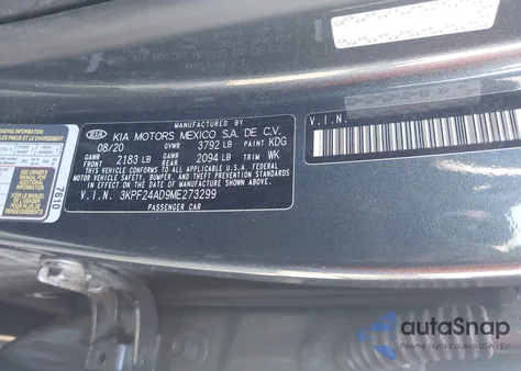 2021 Kia Forte Lxs из США, поврежденный, VIN 3KPF24AD9ME273299